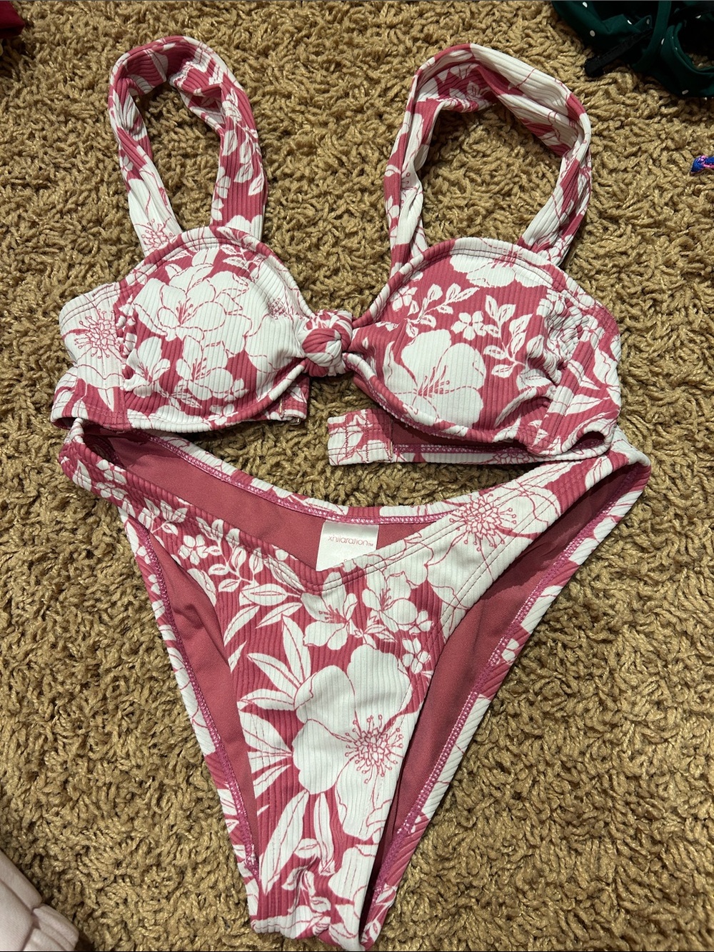 Target Pink and White Floral Ribbed Bikini Set